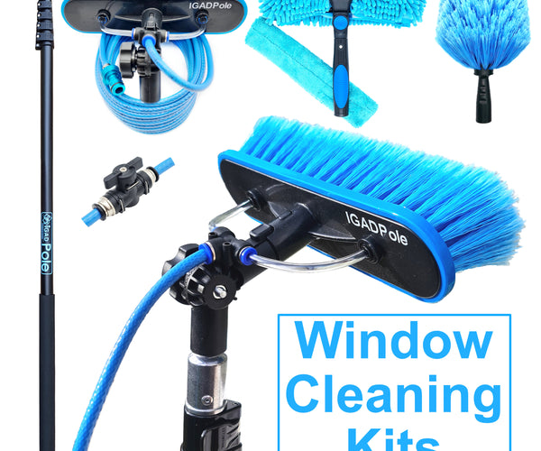 Water Fed Pole Kit, 20ft Length Water Fed Brush w/ Squeegee, 6m Water Fed  Cleaning System