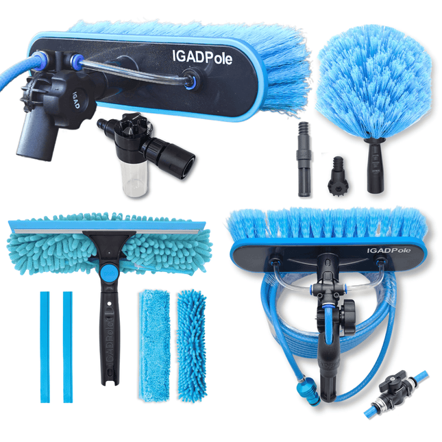 IGADPole Water-fed Brush, Cobweb Duster and 10"(25cm) Squeegee (No Pole Included)