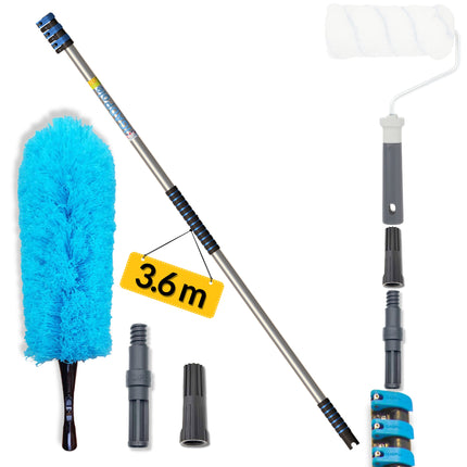 IGADPole – 12ft Telescopic Pole with Threaded Connector, Feather Duster and Paint Roller Adapter