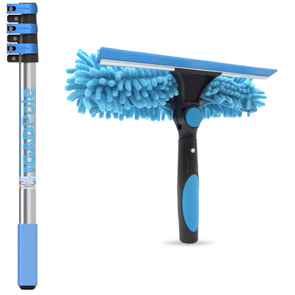 4ft Window Squeegee with Extension Pole, Window Cleaner Tool, Window Cleaning Kit with 4ft Pole (0.9m) & Microfiber Cloths, 2 Blades Replacements & ACME Adapter
