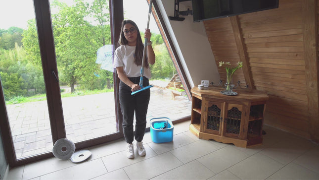 IGADMop Professional Set with Bucket, 2 Chamber System for Separating Dirty and Clean Water, 130 cm Telescopic Handle, 2 Microfibre Mop Pads, Floor Mop for All Surfaces with Efficient Wringing Function