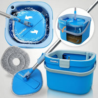 IGADMop Professional Set with Bucket, 2 Chamber System for Separating Dirty and Clean Water, 130 cm Telescopic Handle, Microfibre Mop Pad, Floor Mop for All Surfaces with Efficient Wringing Function