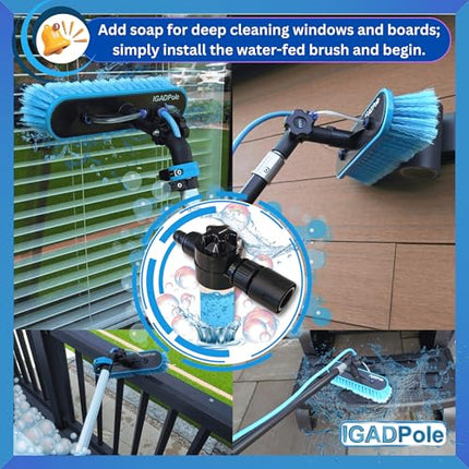 IGADPole 24ft (7m) Washing Kit: Water-fed Brush, Soap Dispenser and hose tap