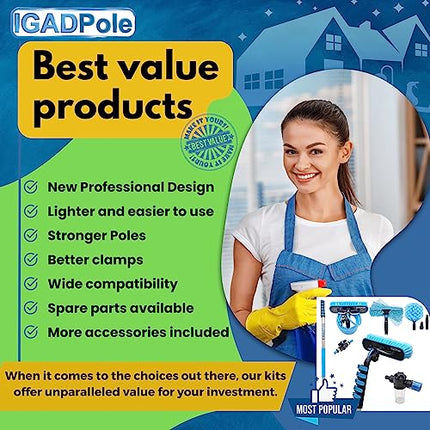 IGADPole 24ft (7m) Washing Kit: Water-fed Brush, Soap Dispenser and hose tap