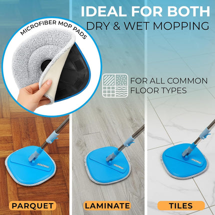 IGADMop Professional Set with Bucket, 2 Chamber System for Separating Dirty and Clean Water, 130 cm Telescopic Handle, 2 Microfibre Mop Pads, Floor Mop for All Surfaces with Efficient Wringing Function
