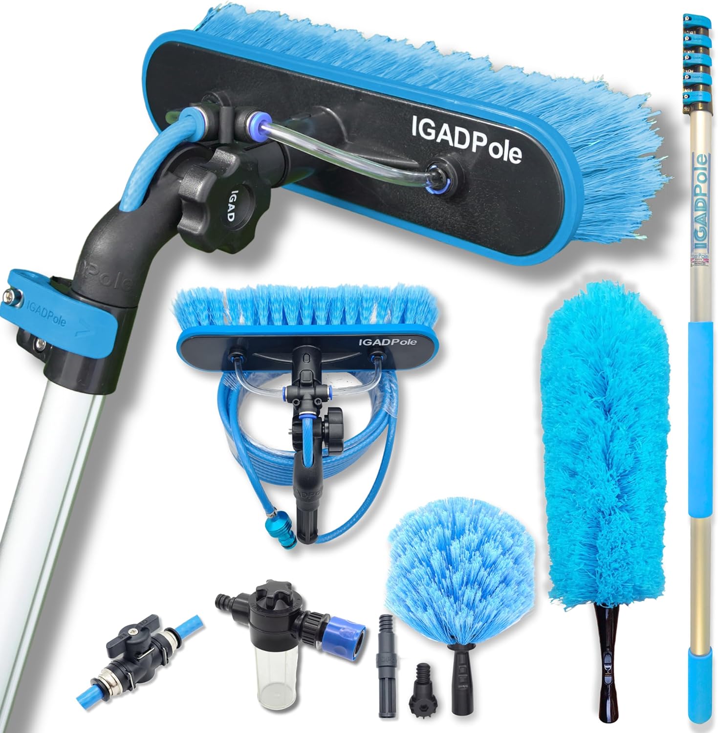 IGADPole 24ft (7m) Washing Kit: Water-fed Brush, Soap Dispenser and ho