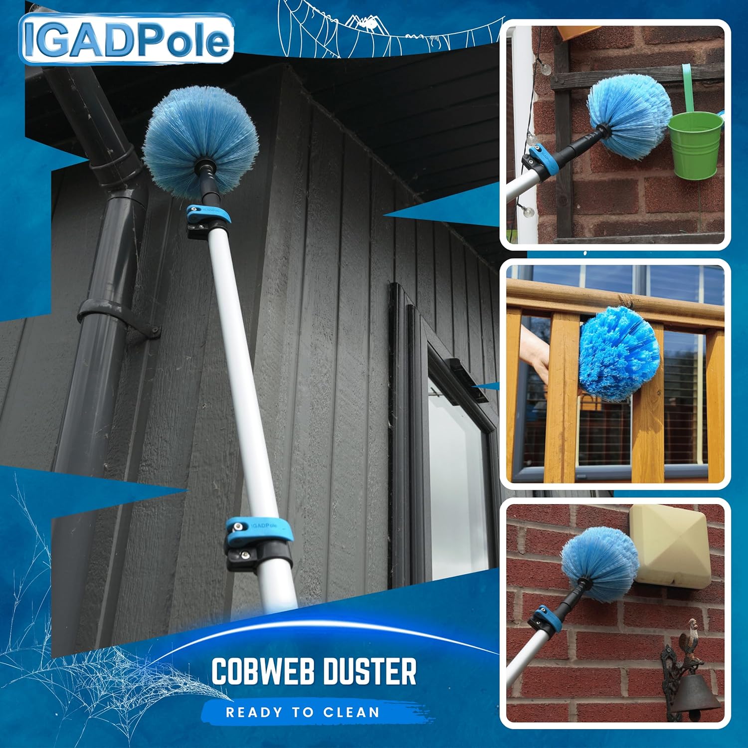 9m (30ft)Telescopic High Reach Extension Pole with Extending Round Cob ...