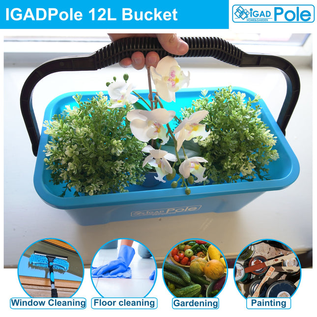 IGADPole Window Cleaning Bucket 12l + Free Microfibre Cleaning Cloths Set, 36 pcs Cleaning Cloths