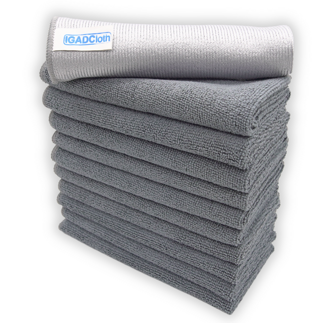 IGADCloth Grey Microfiber Sets, Cleaning Cloths 40x40cm 250gsm + 1 Free Glass Cloth
