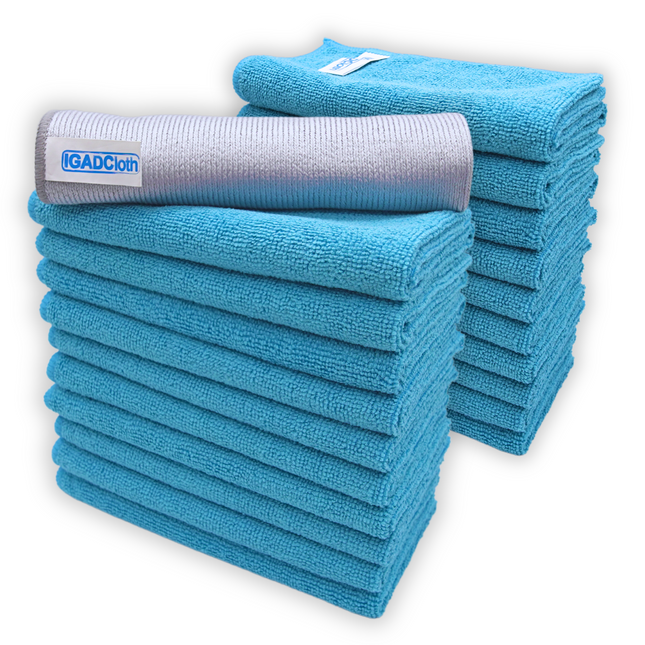 IGADCloth Blue Microfiber Sets, Cleaning Cloths 40x40cm 250gsm + 1 Free Glass Cloth