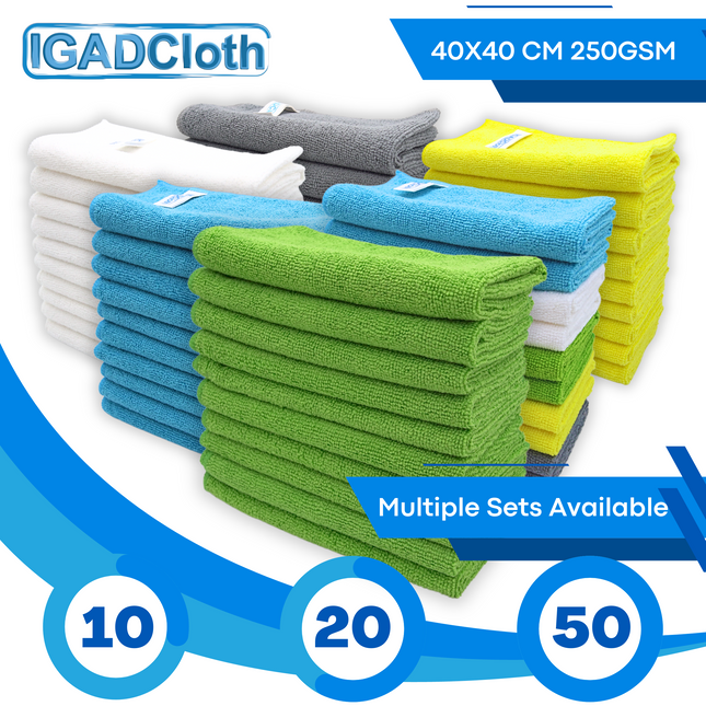 IGADCloth Green Microfiber Sets, Cleaning Cloths 40x40cm 250gsm + 1 Free Glass Cloth