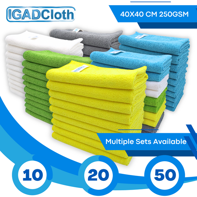 IGADCloth Yellow Microfiber Sets, Cleaning Cloths 40x40cm 250gsm + 1 Free Glass Cloth