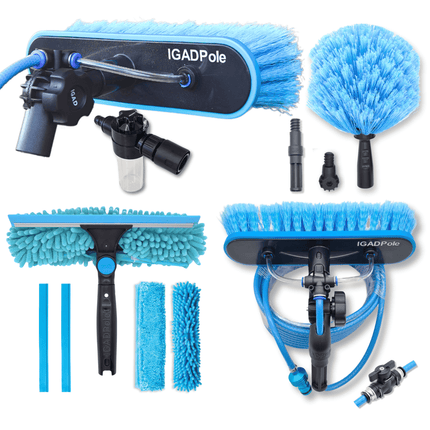 IGADPole Water-fed Brush, Cobweb Duster and 10"(25cm) Squeegee (No Pole Included)