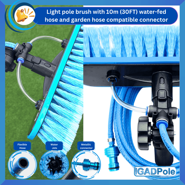IGAD Pole 5m (17ft) Water-Fed Pole Cleaning Kit – Includes Water-fed Brush, Cobweb & Microfibre Duster, Soap Dispenser & Hose Tap
