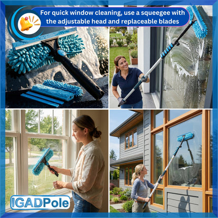 IGADPole 5m (17ft) Telescopic Window Cleaning Pole Kit with Water-Fed Brush, Squeegee & Cobweb Duster + FREE Microfibre Duster