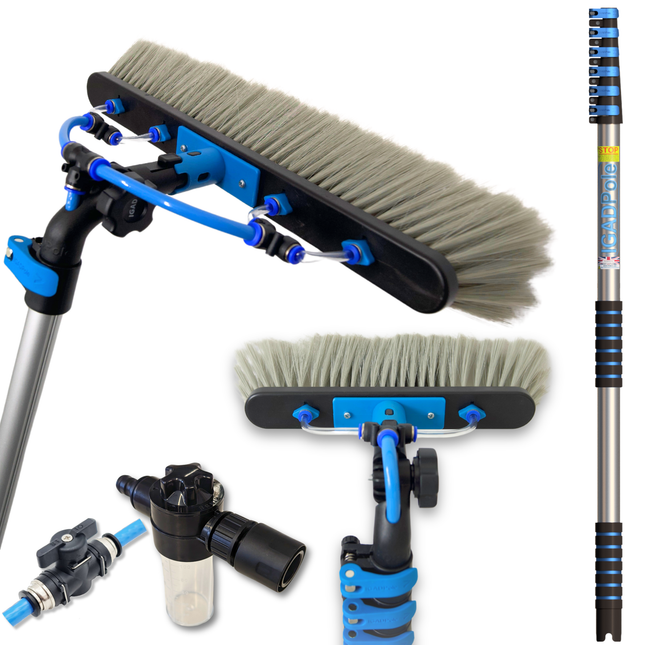IGADPole 3.6m (12ft) Water-Fed Pole Cleaning Kit – Includes Water-fed Brush, Cobweb & Microfibre Duster, Soap Dispenser & Hose Tap