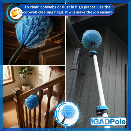 IGADPole 5m (17ft) Telescopic Window Cleaning Pole Kit with Water-Fed Brush, Squeegee & Cobweb Duster + FREE Microfibre Duster
