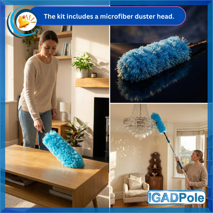 IGADPole 5m (17ft) Telescopic Window Cleaning Pole Kit with Water-Fed Brush, Squeegee & Cobweb Duster + FREE Microfibre Duster