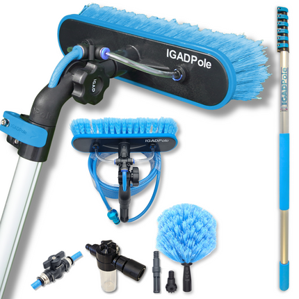 IGADPole 24ft (7m) Washing Kit: Water-fed Brush, Soap Dispenser and hose tap