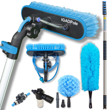 IGADPole 30ft (9m) Washing Kit: Water-fed Brush Soap Dispenser and Hose Tap