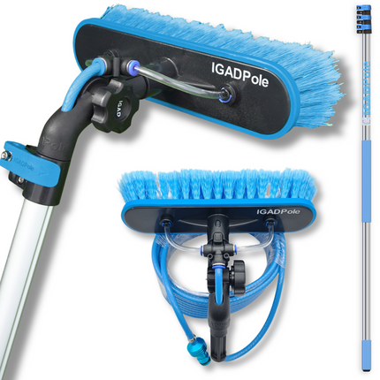 IGADPole 12ft(3.6m) Extension Pole Kit with Water-fed Brush and Hose, with 3-Stage Telescoping Pole 5-12ft Pole