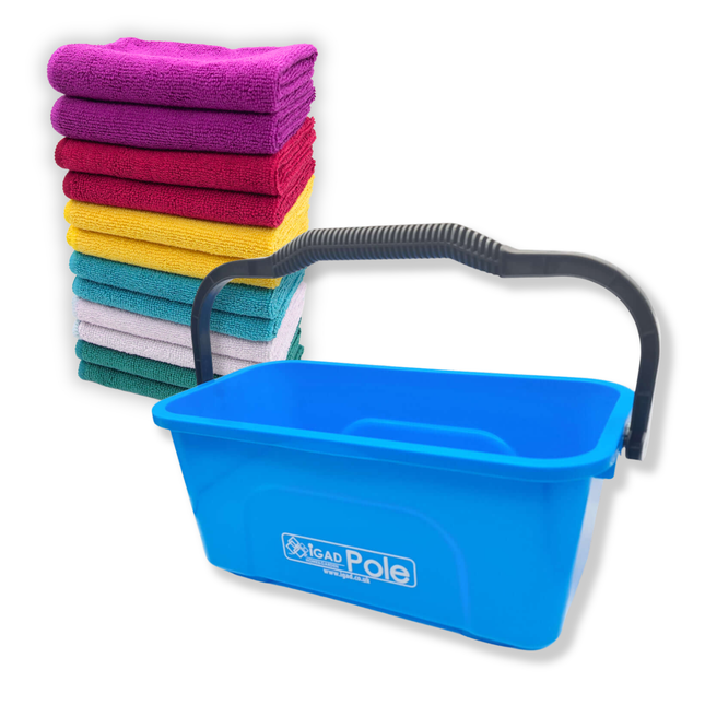 IGADPole Window Cleaning Bucket 12l + Free Microfibre Cleaning Cloths Set, 36 pcs Cleaning Cloths