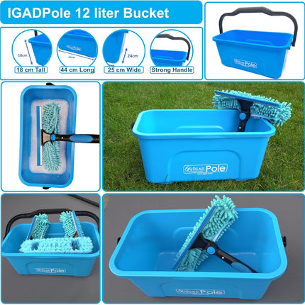 IGADPole Window Cleaning Bucket 12l + Free Microfibre Cleaning Cloths Set, 36 pcs Cleaning Cloths