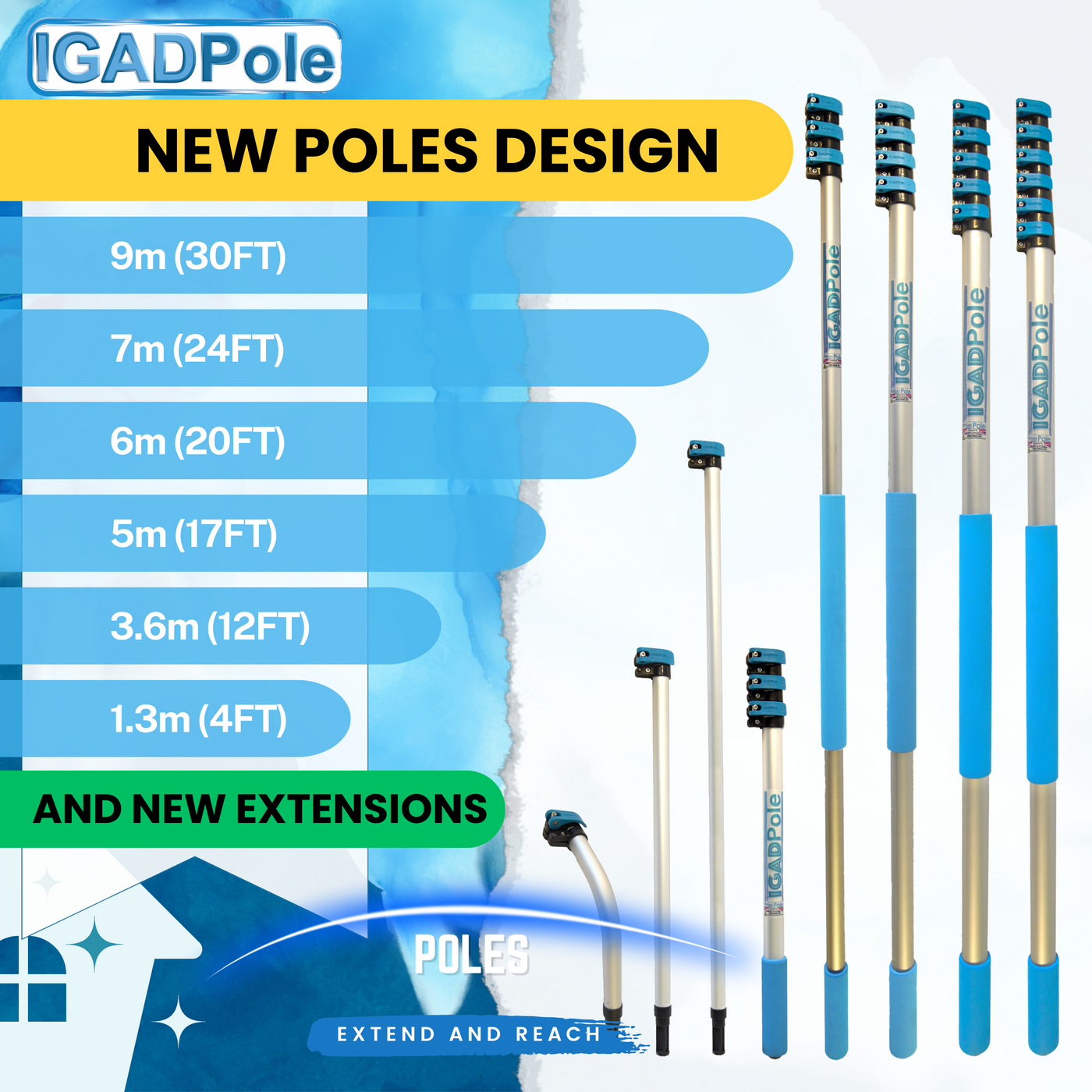 IGADPole Telescopic Pole – Threaded Connector for Brushes & Squeegees