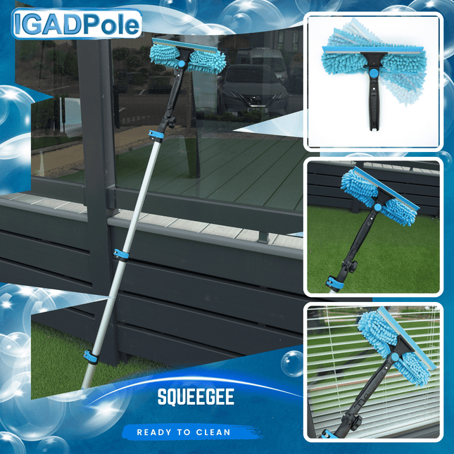 IGAD Pole 2m (6.6ft) Window Squeegee Cleaning Kit, Extension Pole, pole extension and 10"(25cm) Window Squeegee