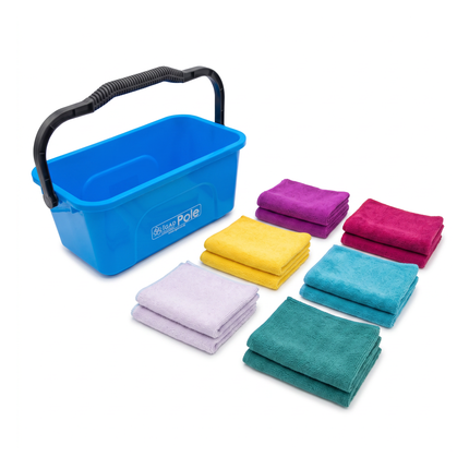 IGADPole Window Cleaning Bucket 12l + Free Microfibre Cleaning Cloths Set, 12 pcs Cleaning Cloths