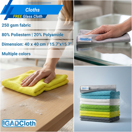 IGADPole 12L Window Cleaning Bucket Kit with 14" Squeegee & 10x Free Microfibre Cloths + 1 Special Glass Cloth – Professional Window Washing Set for Home, Car & Conservatory