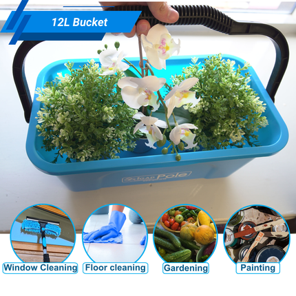 IGADPole 12L Window Cleaning Bucket Kit with 14" Squeegee & 10x Free Microfibre Cloths + 1 Special Glass Cloth – Professional Window Washing Set for Home, Car & Conservatory