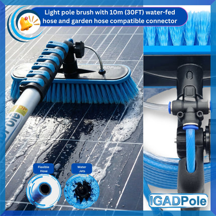 IGADPole 7m (24ft) Washing Kit: Water-fed Brush, Cobweb Duster and 10” Squeegee and Soap Dispenser, with 6-Stage Telescoping Pole 5-24ft (7m) Pole