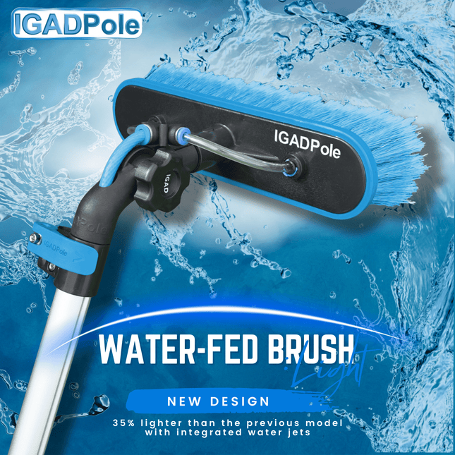 IGAD Pole 9m (30ft) Washing Kit: Water-fed Brush, Cobweb Duster and 10” Squeegee and Soap Dispenser, with 6-Stage Telescoping Pole 6-30ft (9m) Pole