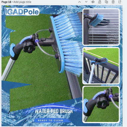 IGADPole 12ft(3.6m) Extension Pole Kit with Water-fed Brush and Hose, with 3-Stage Telescoping Pole 5-12ft Pole