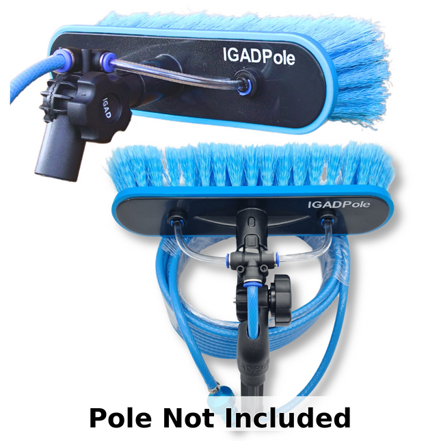 IGADPole 10"(25cm) Soft Bristle Water-Fed Brush Only, 30ft(10m) Long Light Hose, ACME and IGAD new Connector compatible (no pole included)