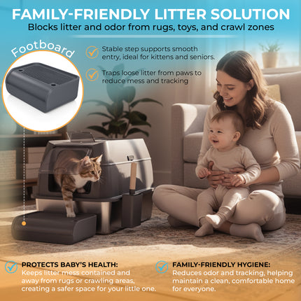 IGAD XXL Stainless Steel Cat Litter Box – High Sides, Non-Stick, Easy Clean, Odour Control, Removable Lid & Scoop (Grey Double Entry)