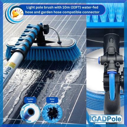 IGADPole 3.6m(12ft) Washing Kit: Water-fed Brush, 2x Cobweb Dusters, 10” Squeegee, Soap Dispenser & 3-Stage Telescoping Pole 5-12ft